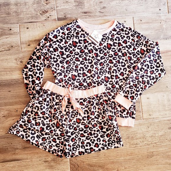 Long Sleeve Leopard Print Short Set - Picture 1 of 5
